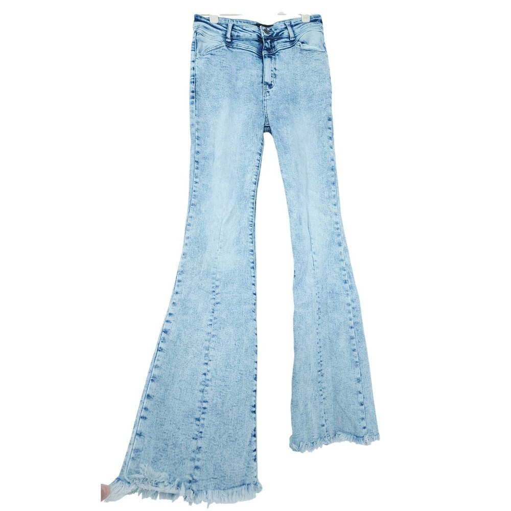Willow Boutique Flare Jeans Womens 9 Light Blue AcidWash Frayed Y2K Retro Grunge